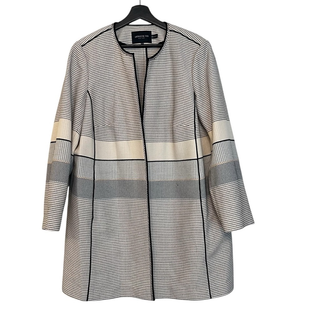 Lafayette 148 New York Texture Stripe Print Tailored Jacket Cream Black 16W
